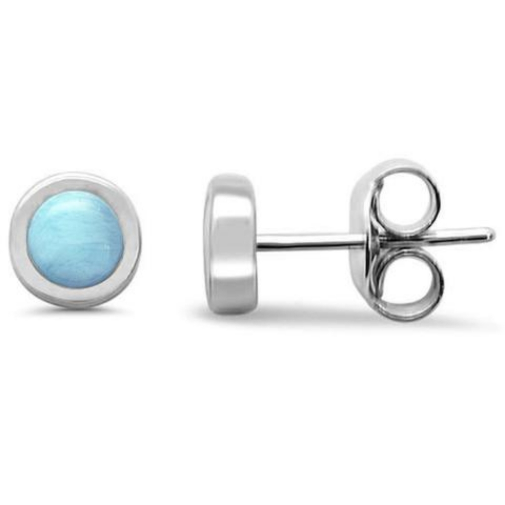 round natural larimar studs, 925 sterling silver e